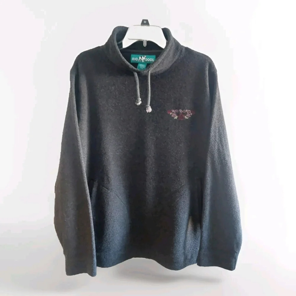Big Dogs women's Vintage knit Pullover Sweatshirt Mock Neck tie Large Embroidery